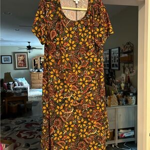 LuLaRoe Yellow and Red Floral Midi Dress
